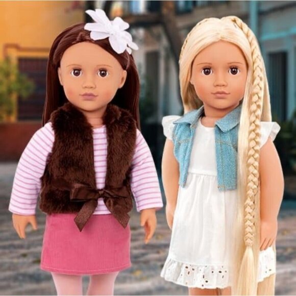 Sienna 18" Doll With Long Brown Hair Wearing Pink Skirt & Faux Fur Vest - Picture 15 of 15